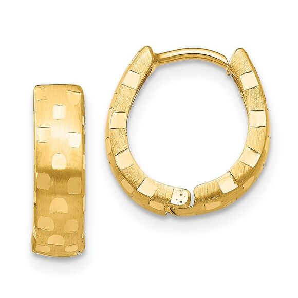 Kazi Luxury 14k Yellow Gold Diamond Cut 4mm Patterned Hinged Hoop Earrings
